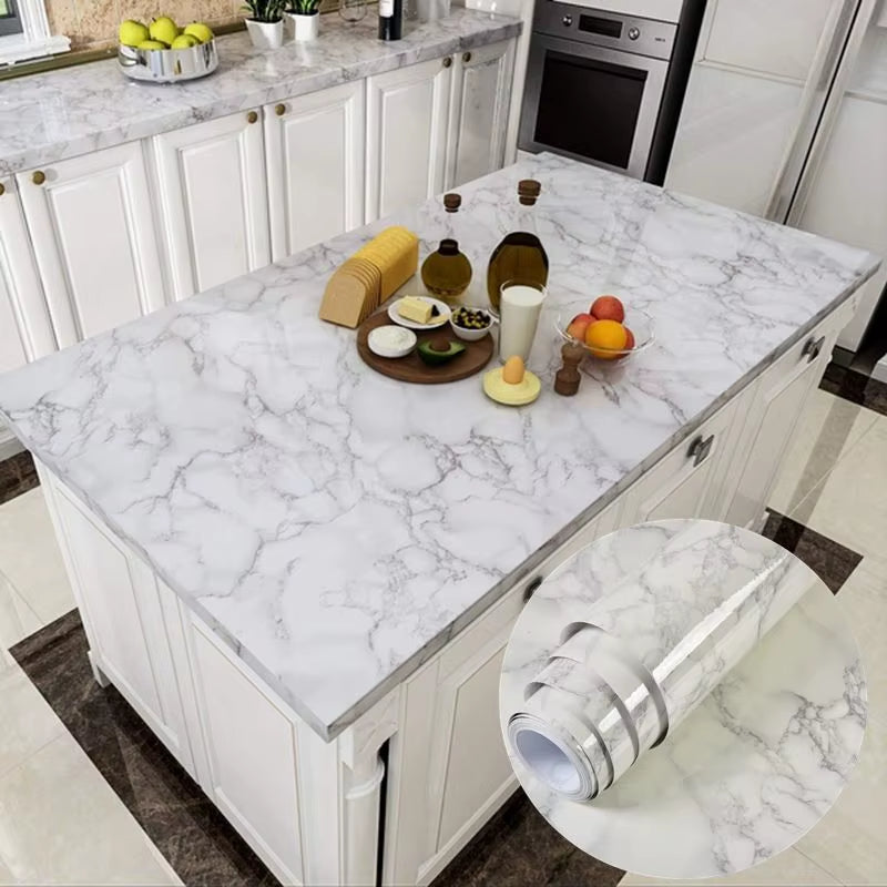 DIY Contact Paper Kitchen Stickers Solid Color PVC Self-Adhesive Home Decorative Marble Wallpaper Living Room Study Furnitures