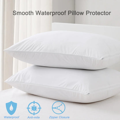 Smooth Waterproof Pillow Cover for Pillow Case Protector Allergy Pillow Case Cover anti Mites Bed Bug Proof Zippered 1PCS
