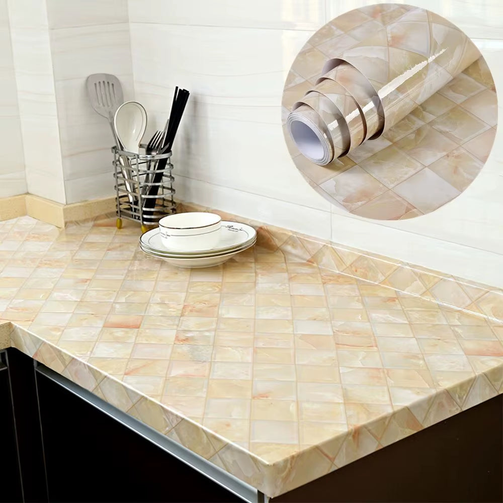 DIY Contact Paper Kitchen Stickers Solid Color PVC Self-Adhesive Home Decorative Marble Wallpaper Living Room Study Furnitures
