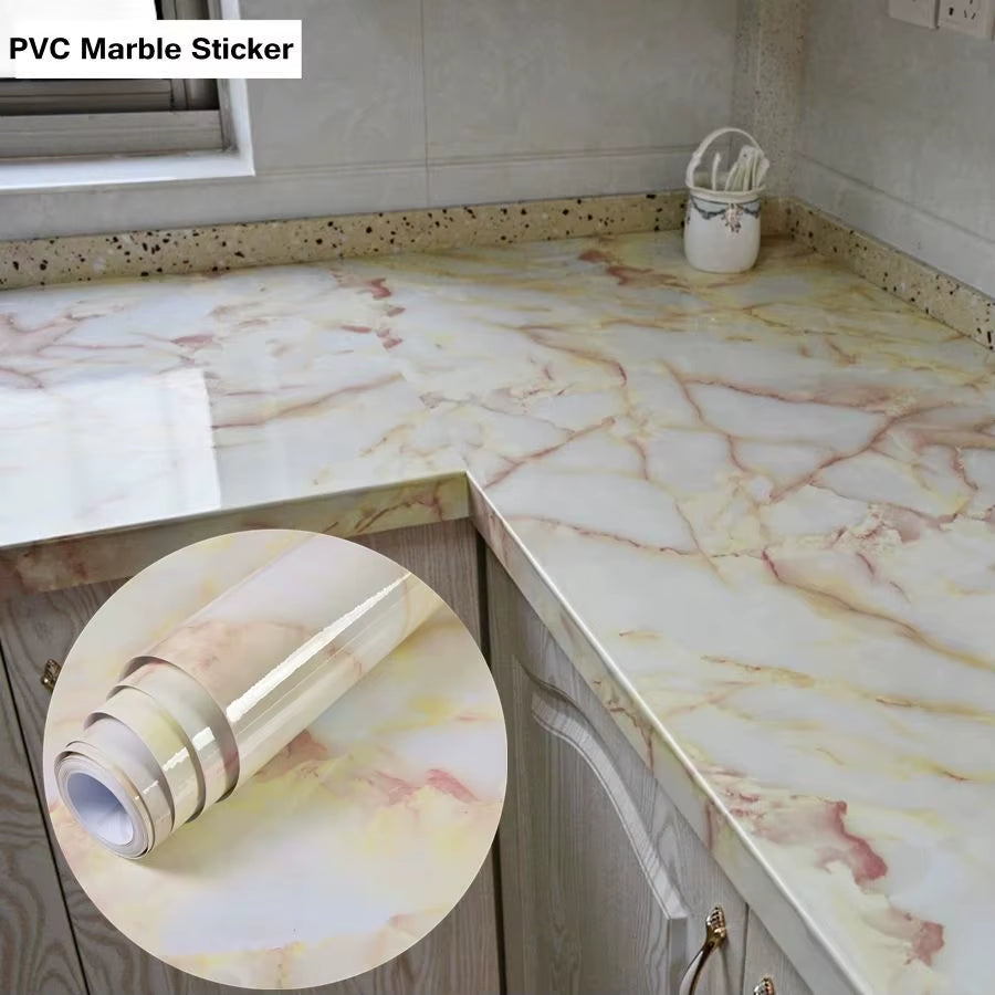 DIY Contact Paper Kitchen Stickers Solid Color PVC Self-Adhesive Home Decorative Marble Wallpaper Living Room Study Furnitures