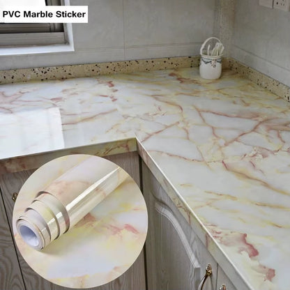 DIY Contact Paper Kitchen Stickers Solid Color PVC Self-Adhesive Home Decorative Marble Wallpaper Living Room Study Furnitures