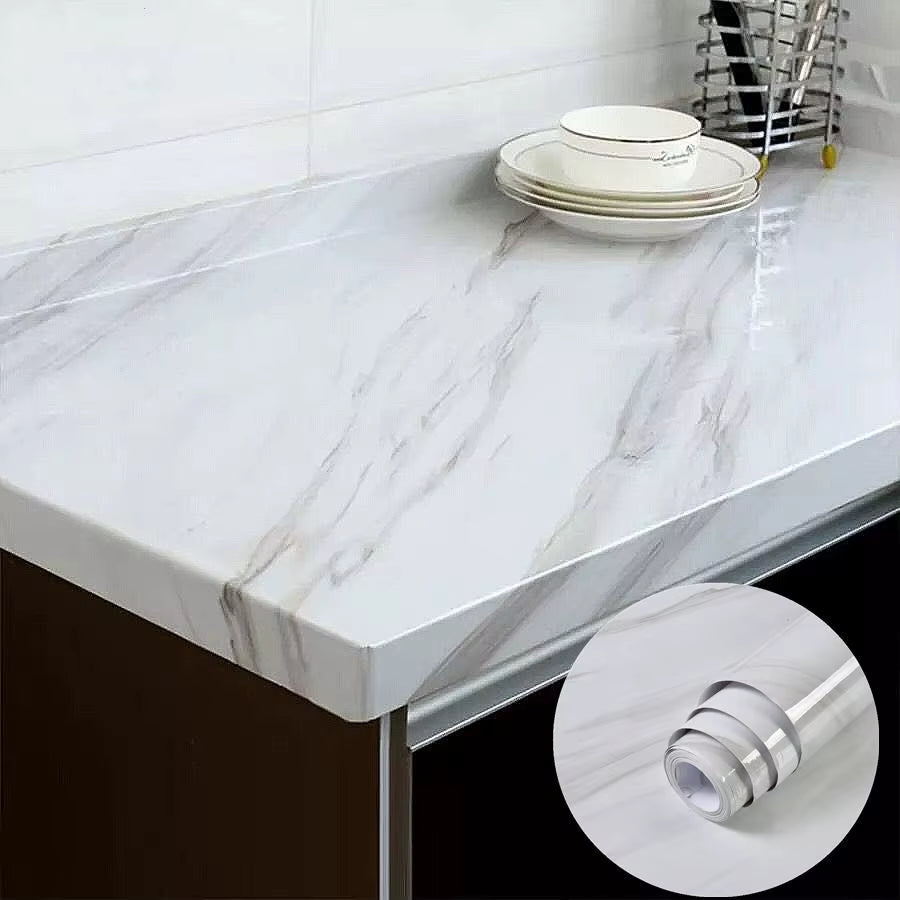 DIY Contact Paper Kitchen Stickers Solid Color PVC Self-Adhesive Home Decorative Marble Wallpaper Living Room Study Furnitures