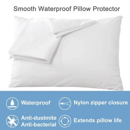 Smooth Waterproof Pillow Cover for Pillow Case Protector Allergy Pillow Case Cover anti Mites Bed Bug Proof Zippered 1PCS